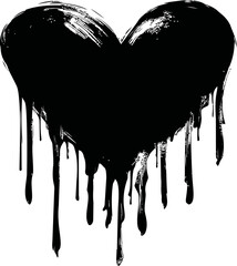 Aufkleber - Dripping black heart silhouette with paint splashes on white background. Vector illustration