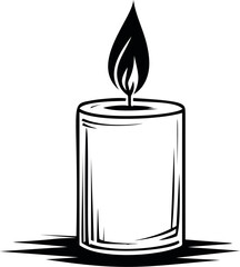Poster - Black and white illustration of a candle with a flame. Vector illustration