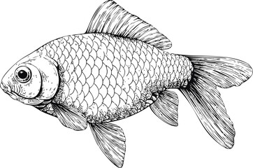 Aufkleber - Detailed black line art of a fish with intricate scales and fins. Vector illustration
