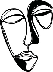 Poster - Abstract black and white continuous line face drawing, modern minimal art. Vector illustration