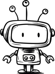 Poster - Cute cartoon robot outlined with big eyes and antennae. Vector illustration