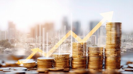 Poster - Financial Success Concept with Coins and Growth Arrows in Background