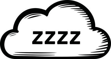 Poster - Black and white cloud illustration with 'zzz' text, concept of sleep and dreaming. Vector illustration