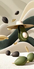 Poster - Abstract Composition Of Floating Seeds And Avocados