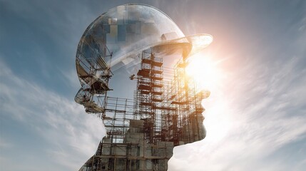 Poster - Engineers in Helmets Over Building Under the Sun with Construction Blocks