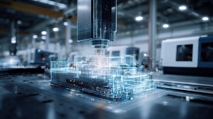 Poster - Digital Twin Visualization with Floating 3D Model Above Real Machine
