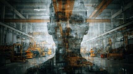 Poster - Engineers Merging Technology and Industry in a Factory Interior Scene