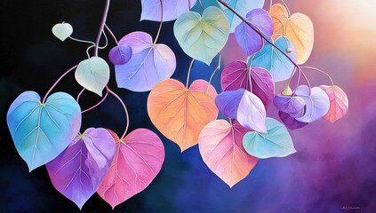 Poster - Colorful Heart-Shaped Leaves On Branch