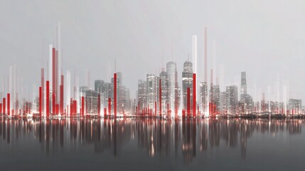 Poster - Megapolis Skyline with Overlayed Bar Chart Visualization Design