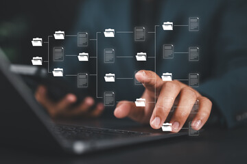 Leinwandbilder - Automation software to archiving and efficiently manage and information files. Document Management System or DMS. Consultant information technology working on laptop. Internet Technology Concept.