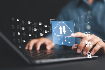 Aufkleber - Digital system for transferring documents. File Transfer Protocol, files receiver and computer backup copy. File sharing isometric. Exchange information and data with internet cloud technology.