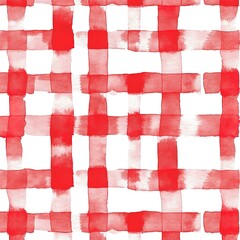 Poster - Vibrant Red And White Plaid Watercolor Pattern