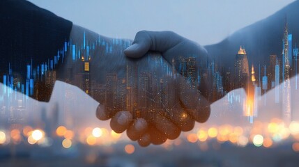 Poster - International Business Handshake with Financial Overlay Concept