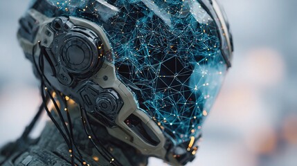 Poster - Futuristic Helmet Overlay with Neural Network Visualization Effect