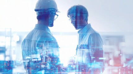 Poster - Double Exposure of Male Technician and Supervisor in Modern Office