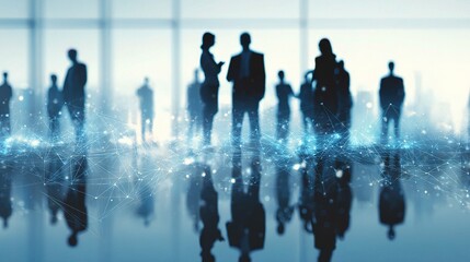 Poster - Silhouettes of Business People Collaborating in Modern Office Space