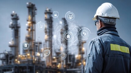 Poster - Worker in Oil Refinery with Data Network Overlay Technology