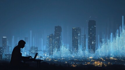 Poster - Business Analyst Typing with City Skyline in Background at Night