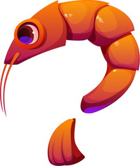 Fototapete - Cartoon underwater font shrimp punctuation question mark. Underwater wildlife latin font punctuation sign, ocean creature isolated vector typeset special symbol or sea nature English alphabet element