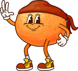 Poster - Cartoon groovy orange fruit pirate or corsair character, vector comic personage. Groovy tropical tangerine, grapefruit or orange fruit with funny face as pirate cartoon character in corsair bandana