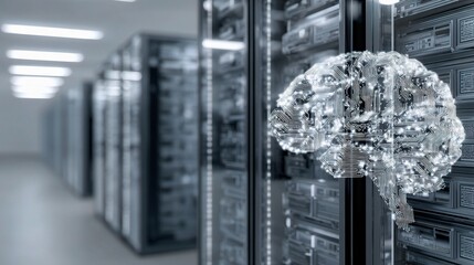 Poster - Digital Brain Overlay on Server Racks in a Technology Environment