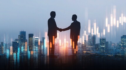 Poster - Business Partnership Between Professionals Against City Skyline