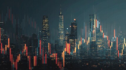 Poster - Modern City Towers with Layered Semi-Transparent Graphics