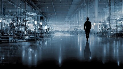 Poster - Smart Factory Interior with IoT Sensors and Digital Graphics