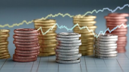 Poster - Rising Graph Over Stacked Coins Illustrating Financial Growth Concept