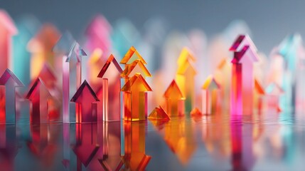 Poster - Colorful Transparent Arrows in Glass Shapes Displaying Upward Movement