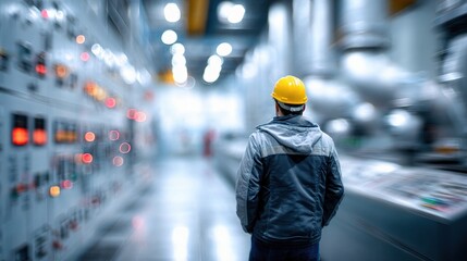 Poster - Engineer in Control Room Checking Turbine Operations in Industry