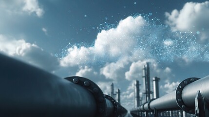 Poster - Translucent Clouds Above Pipelines in Industrial Setting