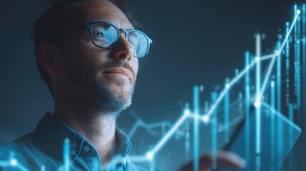 Poster - Man in Glasses Analyzing Upward Trend Graph for Financial Planning