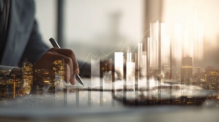 Poster - Executive Analyzing Financial Data with Charts and Calculations
