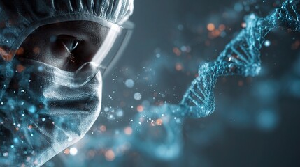 Poster - Researcher Analyzing DNA Strand in Medical Laboratory Setting