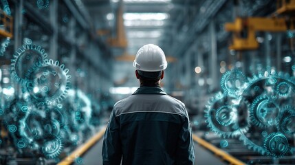 Poster - Male Engineer in Hard Hat Observing Industrial Environment