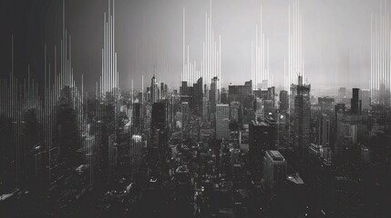 Poster - Downtown Rooftops with Emerging Graphs in a Black Toned Aesthetic