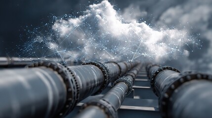 Poster - Translucent Cloud Overlapping Industrial Pipelines in Perspective View