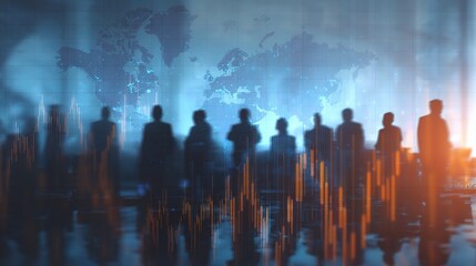 Poster - Diverse Team in Office with Forex Indicators and Global Map