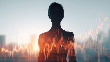 Poster - Elegant Businesswoman Silhouette with Abstract Data Visualization