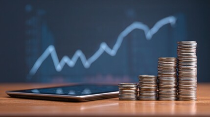 Poster - Financial Planning with Coins and Tablet on a Modern Desk Setting