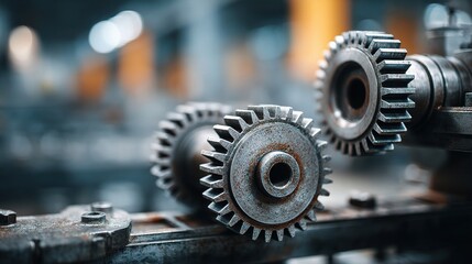 Poster - Abstract Industrial Gears and Mechanism in a Blurred Background