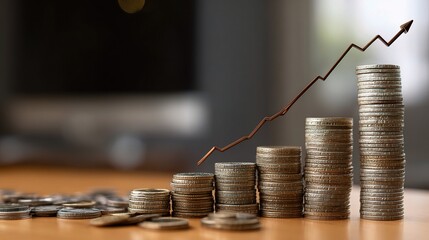 Poster - Stacks of Coins Climbing Upward with an Upward Trend Graphic