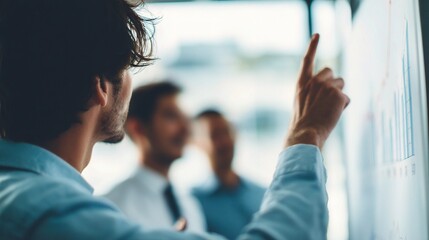 Poster - Analyst Pointing at Upward Trend with Colleagues in Office Setting