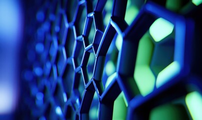 Poster - Abstract blue green hexagon pattern, technology background
