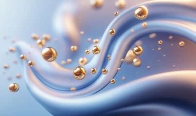 Poster - Abstract blue wave with golden spheres; elegant design, background for luxury products