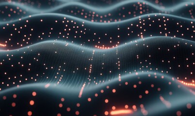 Poster - Abstract digital wave, glowing particles, dark background, tech concept, website header