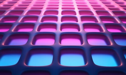 Poster - Abstract grid, neon pink blue gradient, 3D render, background texture, website design
