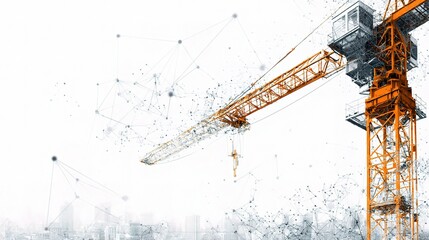 Poster - Construction Crane Boom Blending Into Blueprint Mesh Visualization