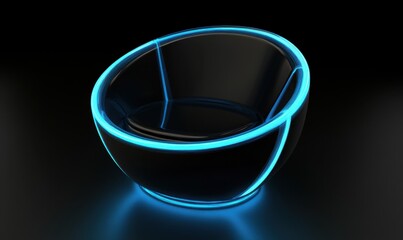 Poster - Futuristic bowl, glowing neon, dark background, product render, website design